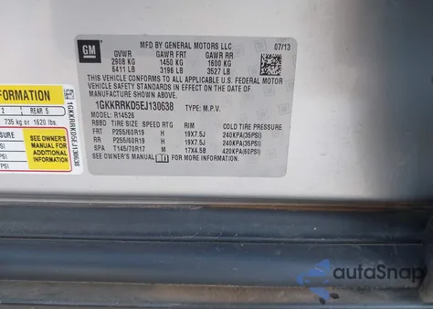 2014 GMC Acadia Slt-1 z USA, uszkodzony, nr VIN 1GKKRRKD5EJ130638